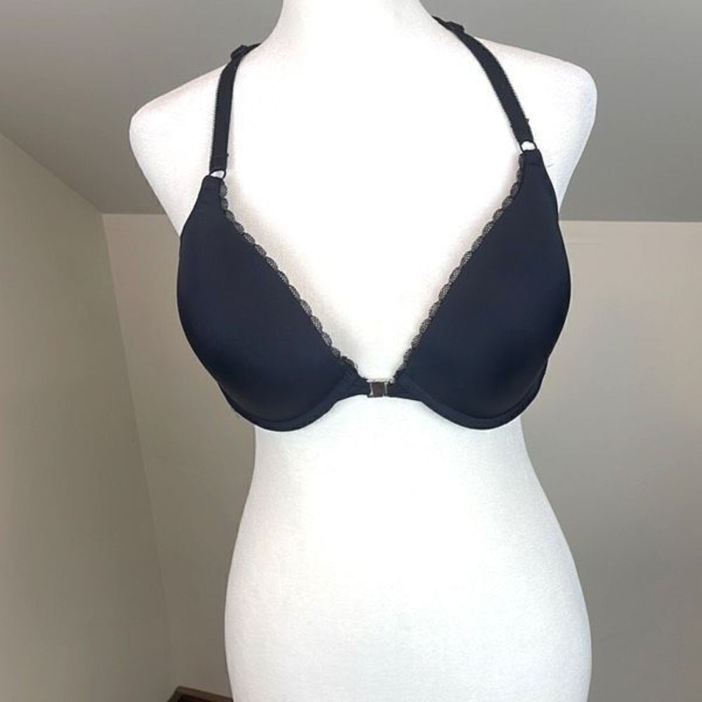 Adore Me Lidia Push Up Front Snap Razor Back Bra Black Size 38D
